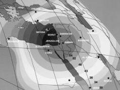 Vyzarovaci diagram Blizky Vychod Middle East druzice AMOS 1 na 4 W KU co je v strednej EU DX prijem