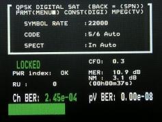 dxsatcs ASTRA 2D V pol TP 54 10 906 MHz s PF 300 cm som dosiahol cistu signalnu rezervu 4 dB z MER pred rozpadom obrazu