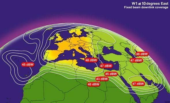 Eutelsat W1 at 10.0E WIDE footprint