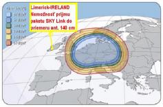 Vyzarovaci diagram Astra 3A na 23,5E z ktorej vysiela paket Slovenskych a Ceskych TV programov SkyLink a CSLink pricom je zrejma nemoznost stabilneho prijmu s priemerom anteny do 140 cm